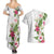 Hawaii Tropical Flowers Couples Matching Summer Maxi Dress and Hawaiian Shirt Polynesian Tattoo White