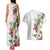 Hawaii Tropical Flowers Couples Matching Tank Maxi Dress and Hawaiian Shirt Polynesian Tattoo White