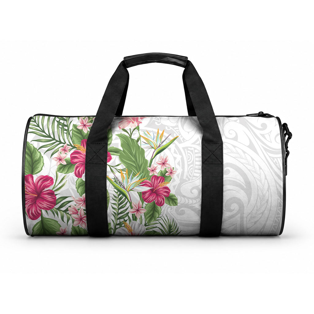 Hawaii Tropical Flowers Duffle Bag Polynesian Tattoo White LT05 One size White - Polynesian Pride