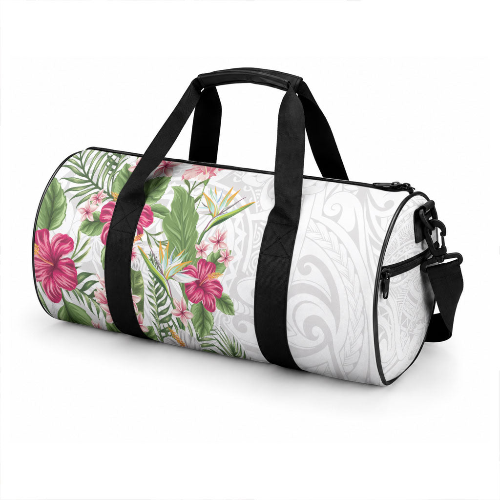 Hawaii Tropical Flowers Duffle Bag Polynesian Tattoo White LT05 - Polynesian Pride