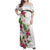 Hawaii Tropical Flowers Family Matching Off Shoulder Maxi Dress and Hawaiian Shirt Polynesian Tattoo White