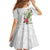 Hawaii Tropical Flowers Family Matching Off Shoulder Short Dress and Hawaiian Shirt Polynesian Tattoo White