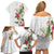 Hawaii Tropical Flowers Family Matching Off Shoulder Short Dress and Hawaiian Shirt Polynesian Tattoo White