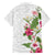 Hawaii Tropical Flowers Family Matching Off Shoulder Short Dress and Hawaiian Shirt Polynesian Tattoo White