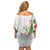 Hawaii Tropical Flowers Family Matching Off Shoulder Short Dress and Hawaiian Shirt Polynesian Tattoo White