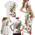 Hawaii Tropical Flowers Family Matching Short Sleeve Bodycon Dress and Hawaiian Shirt Polynesian Tattoo White