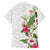 Hawaii Tropical Flowers Family Matching Short Sleeve Bodycon Dress and Hawaiian Shirt Polynesian Tattoo White