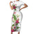 Hawaii Tropical Flowers Family Matching Short Sleeve Bodycon Dress and Hawaiian Shirt Polynesian Tattoo White