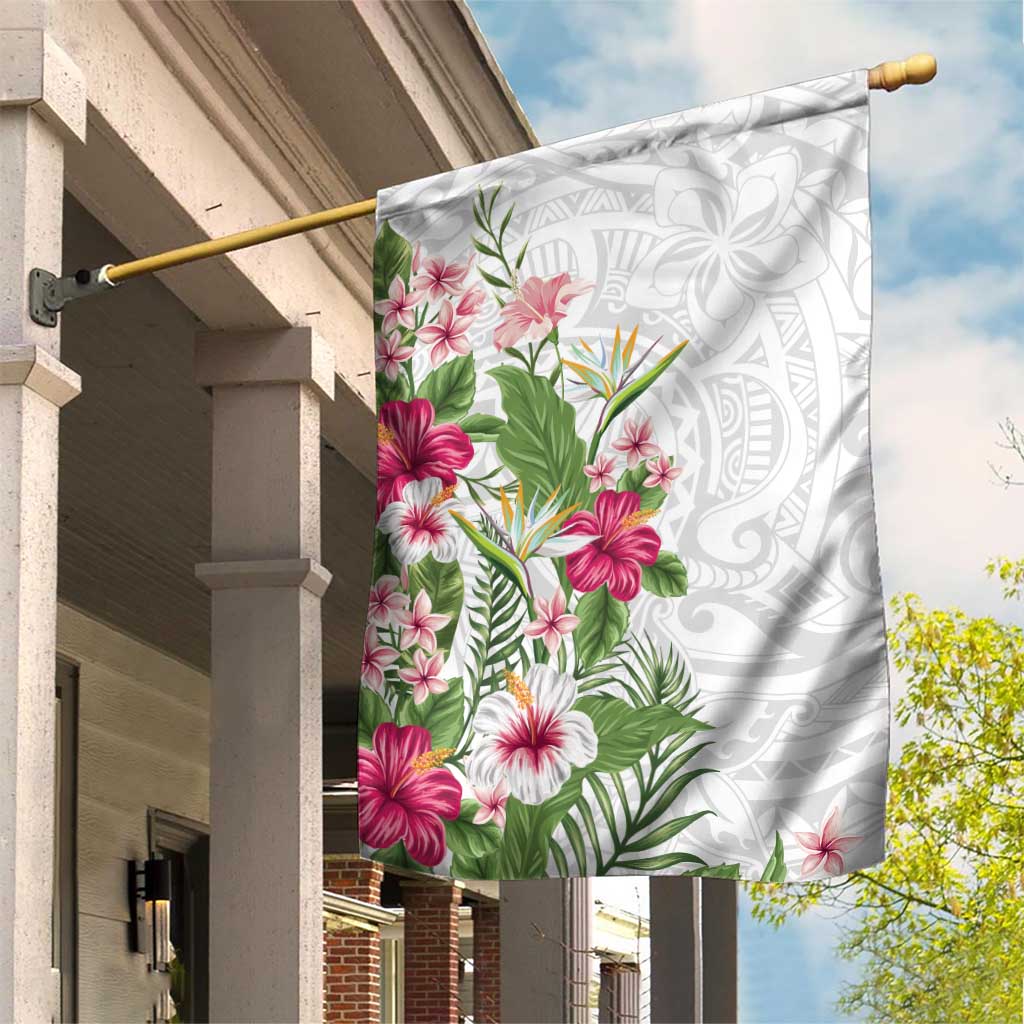 Hawaii Tropical Flowers Garden Flag Polynesian Tattoo White