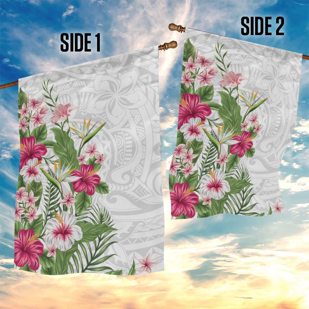 Hawaii Tropical Flowers Garden Flag Polynesian Tattoo White LT05 - Polynesian Pride