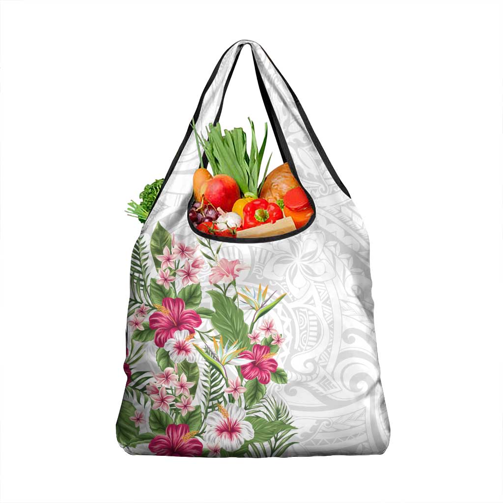 Hawaii Tropical Flowers Grocery Bag Polynesian Tattoo White LT05 1-pack One Size White - Polynesian Pride