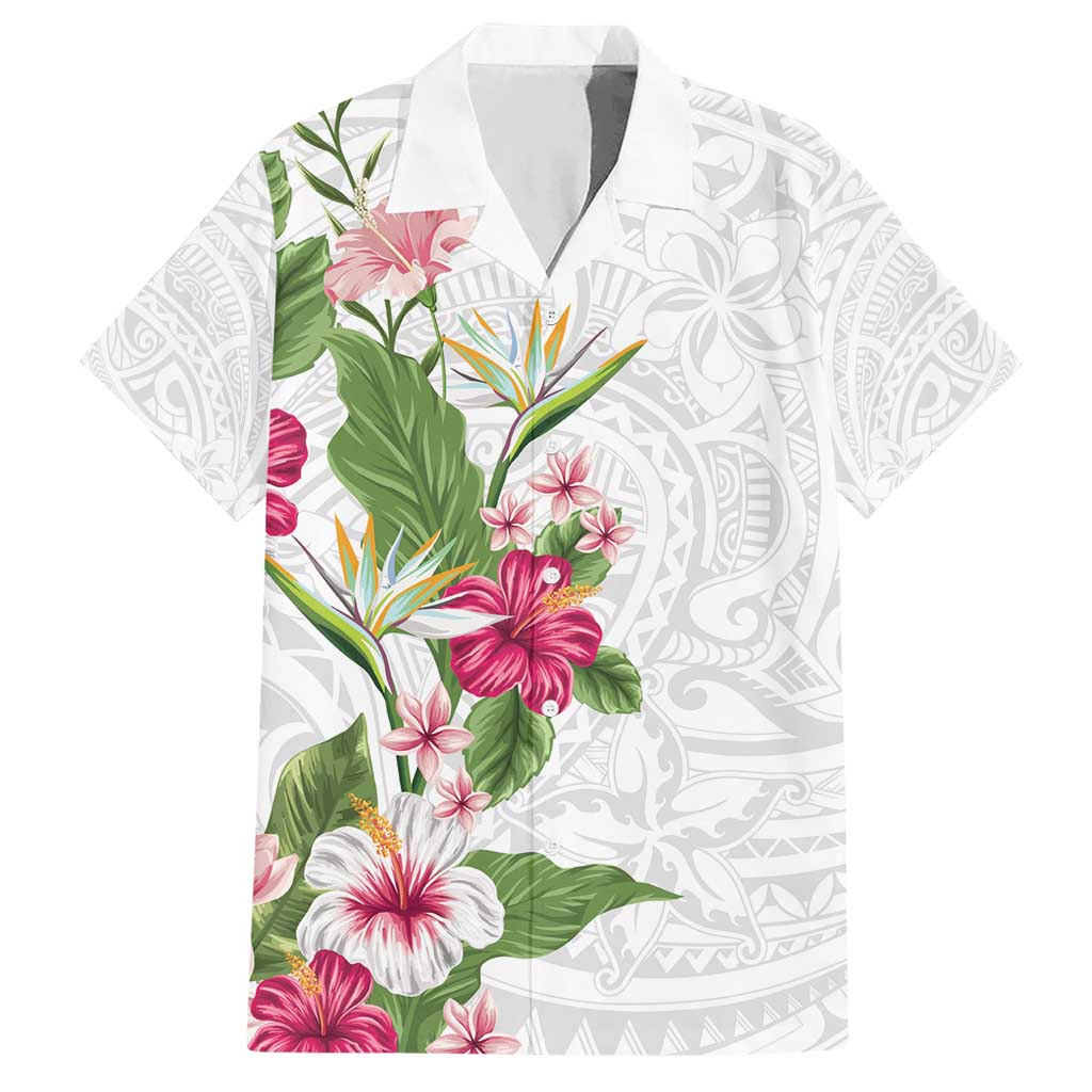 Hawaii Tropical Flowers Hawaiian Shirt Polynesian Tattoo White LT05 White - Polynesian Pride