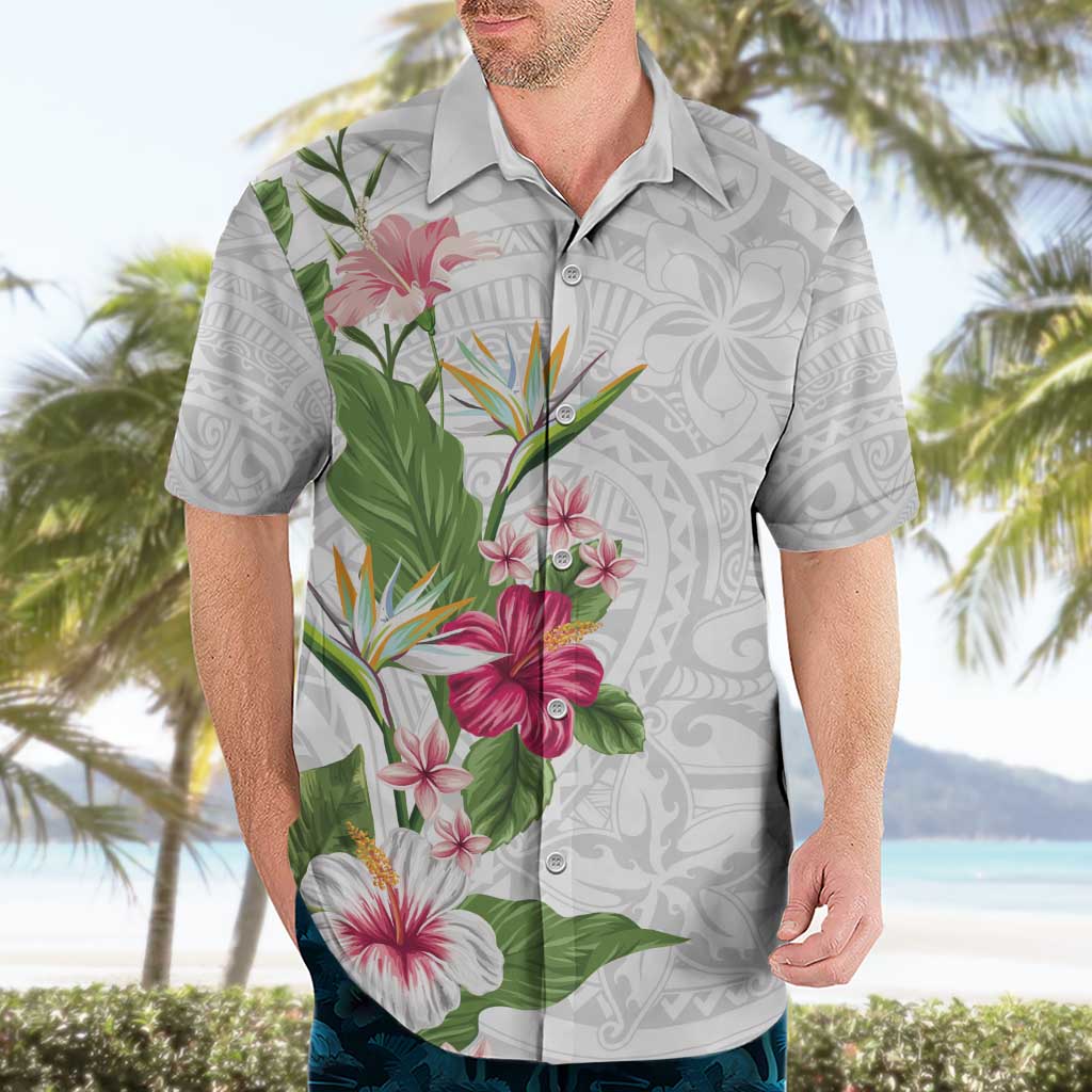 Hawaii Tropical Flowers Hawaiian Shirt Polynesian Tattoo White LT05 - Polynesian Pride