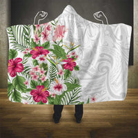 Hawaii Tropical Flowers Hooded Blanket Polynesian Tattoo White LT05 - Polynesian Pride