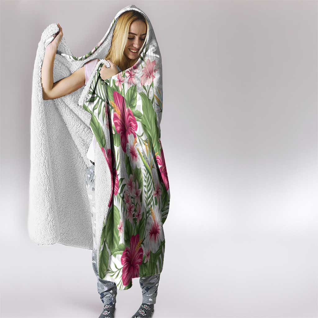 Hawaii Tropical Flowers Hooded Blanket Polynesian Tattoo White LT05 - Polynesian Pride