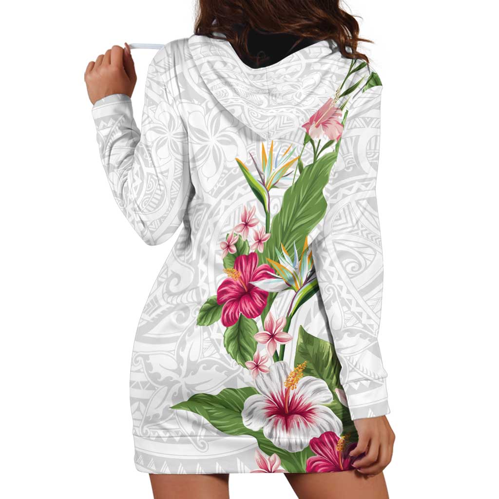 Hawaii Tropical Flowers Hoodie Dress Polynesian Tattoo White LT05 - Polynesian Pride