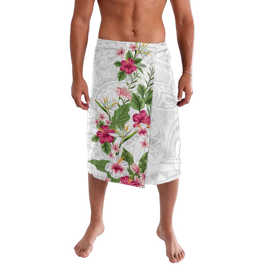 Hawaii Tropical Flowers Lavalava Polynesian Tattoo White LT05 White - Polynesian Pride