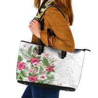 Hawaii Tropical Flowers Leather Tote Bag Polynesian Tattoo White LT05 White - Polynesian Pride