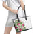 Hawaii Tropical Flowers Leather Tote Bag Polynesian Tattoo White