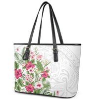 Hawaii Tropical Flowers Leather Tote Bag Polynesian Tattoo White LT05 - Polynesian Pride