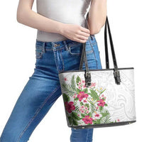 Hawaii Tropical Flowers Leather Tote Bag Polynesian Tattoo White LT05 - Polynesian Pride