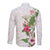 Hawaii Tropical Flowers Long Sleeve Button Shirt Polynesian Tattoo White