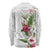 Hawaii Tropical Flowers Long Sleeve Shirt Polynesian Tattoo White