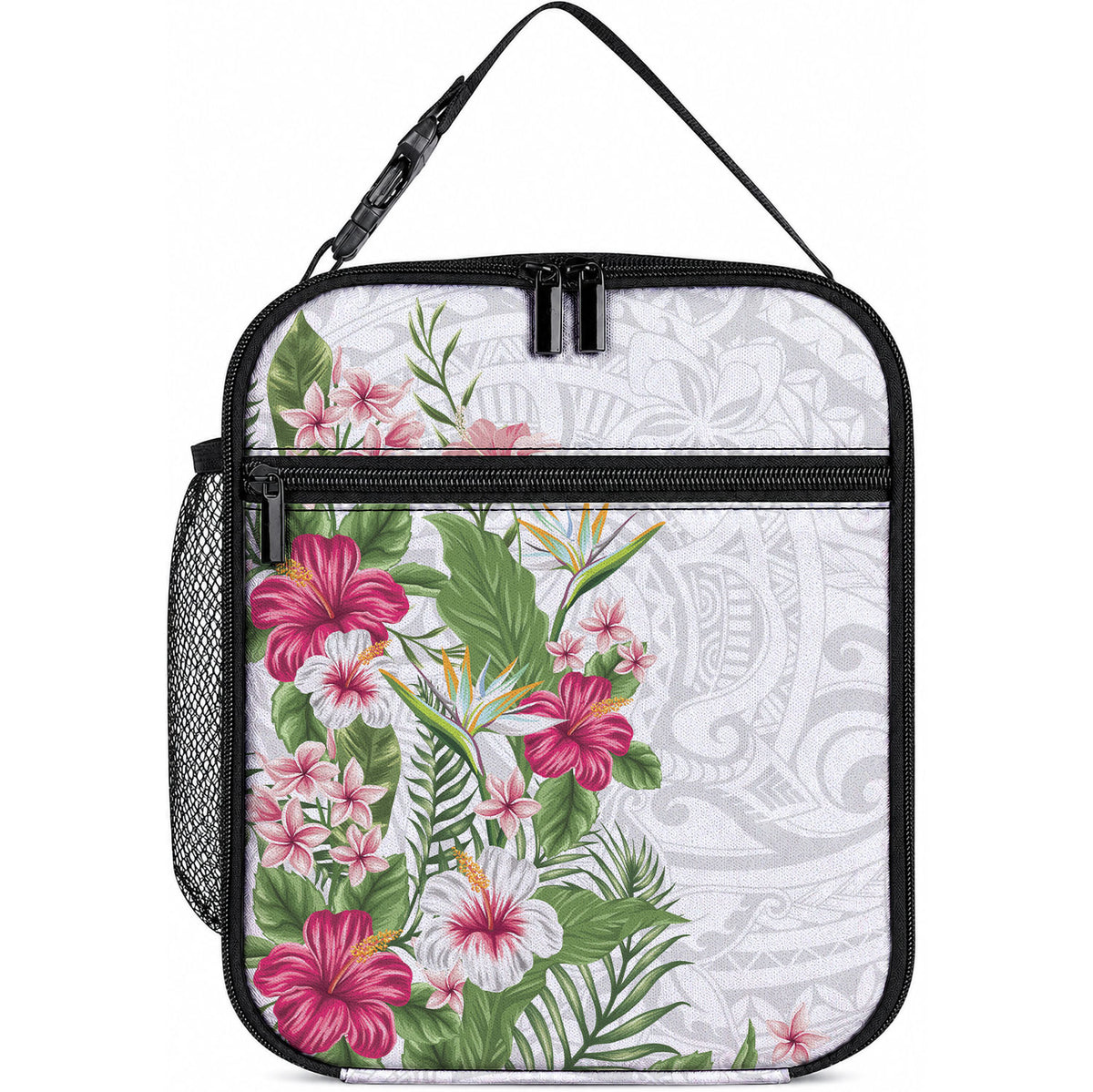 Hawaii Tropical Flowers Lunch Bag Polynesian Tattoo White LT05 10.2 × 8.3 × 4.3 inch White - Polynesian Pride