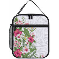 Hawaii Tropical Flowers Lunch Bag Polynesian Tattoo White LT05 10.2 × 8.3 × 4.3 inch White - Polynesian Pride