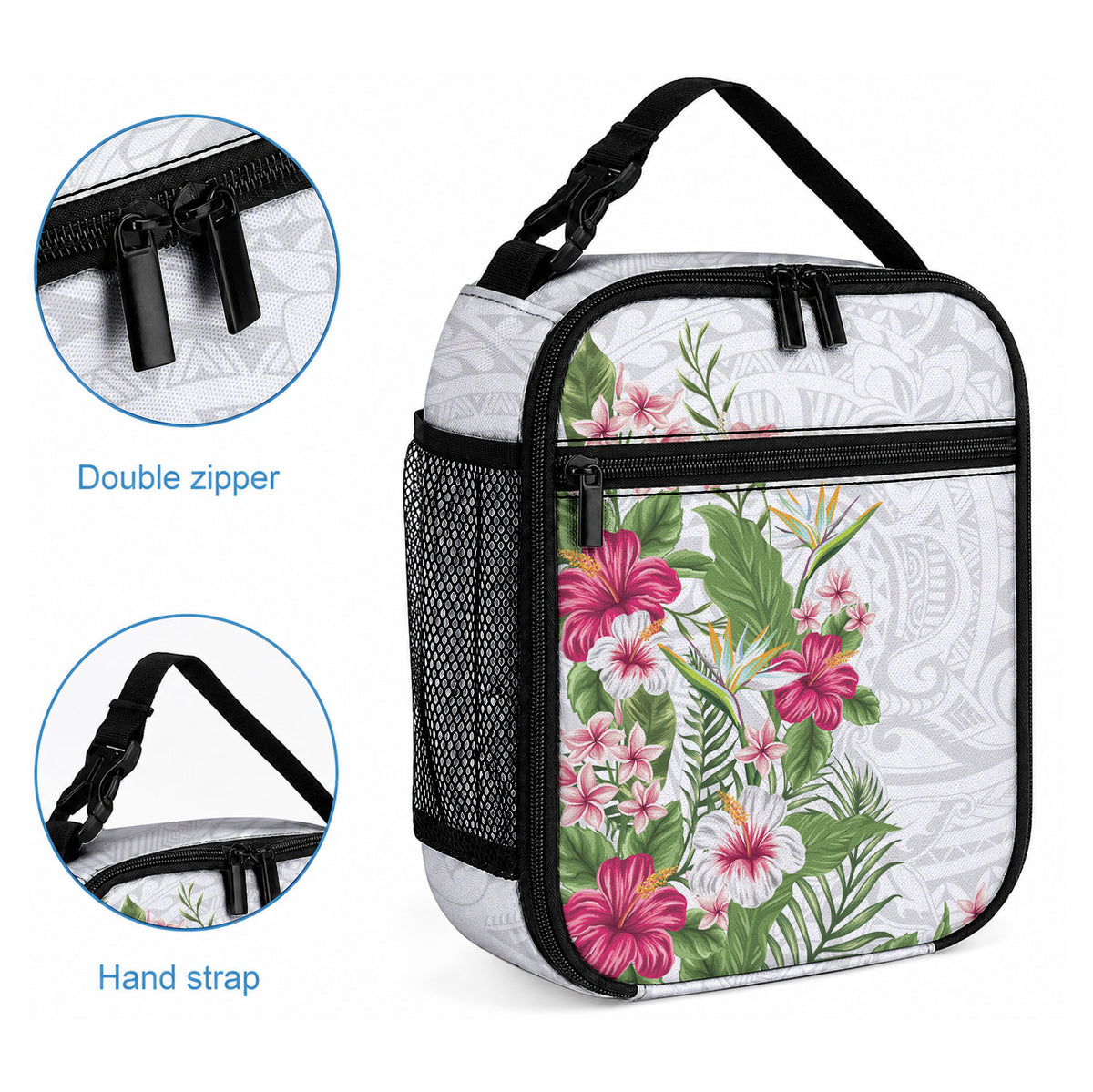 Hawaii Tropical Flowers Lunch Bag Polynesian Tattoo White LT05 - Polynesian Pride