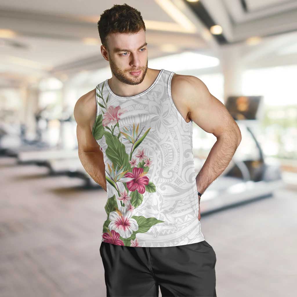 Hawaii Tropical Flowers Men Tank Top Polynesian Tattoo White LT05 White - Polynesian Pride