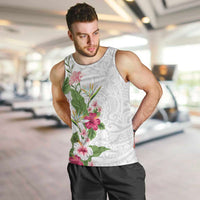 Hawaii Tropical Flowers Men Tank Top Polynesian Tattoo White LT05 White - Polynesian Pride
