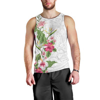 Hawaii Tropical Flowers Men Tank Top Polynesian Tattoo White LT05 - Polynesian Pride
