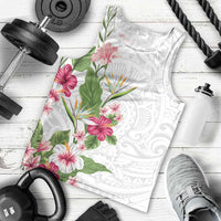 Hawaii Tropical Flowers Men Tank Top Polynesian Tattoo White LT05 - Polynesian Pride