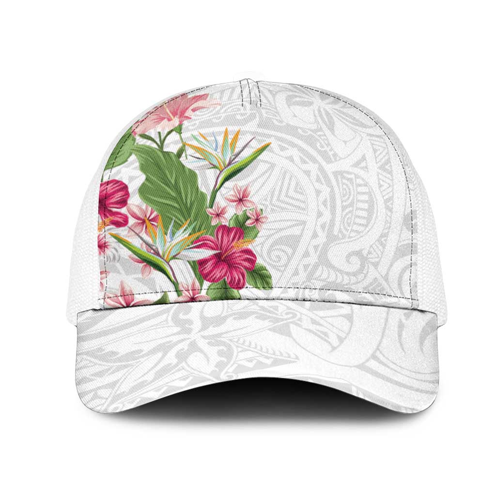 Hawaii Tropical Flowers Mesh Trucker Cap Polynesian Tattoo White LT05 One Size White White - Polynesian Pride