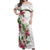 Hawaii Tropical Flowers Off Shoulder Maxi Dress Polynesian Tattoo White