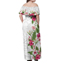 Hawaii Tropical Flowers Off Shoulder Maxi Dress Polynesian Tattoo White LT05 - Polynesian Pride