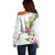 Hawaii Tropical Flowers Off Shoulder Sweater Polynesian Tattoo White