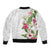 Hawaii Tropical Flowers Sleeve Zip Bomber Jacket Polynesian Tattoo White