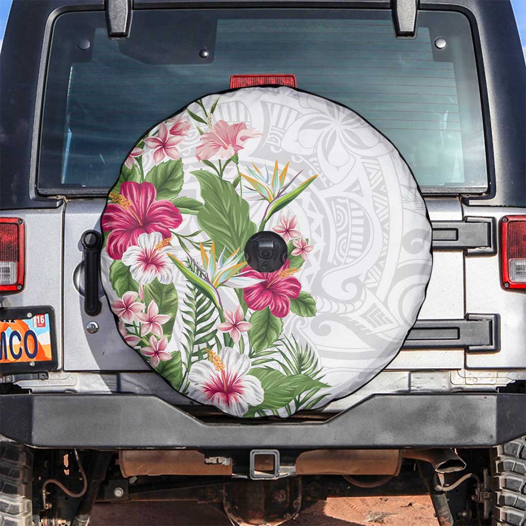 Hawaii Tropical Flowers Spare Tire Cover Polynesian Tattoo White LT05 White - Polynesian Pride