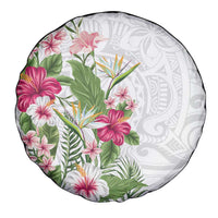 Hawaii Tropical Flowers Spare Tire Cover Polynesian Tattoo White LT05 - Polynesian Pride
