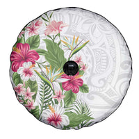 Hawaii Tropical Flowers Spare Tire Cover Polynesian Tattoo White LT05 - Polynesian Pride