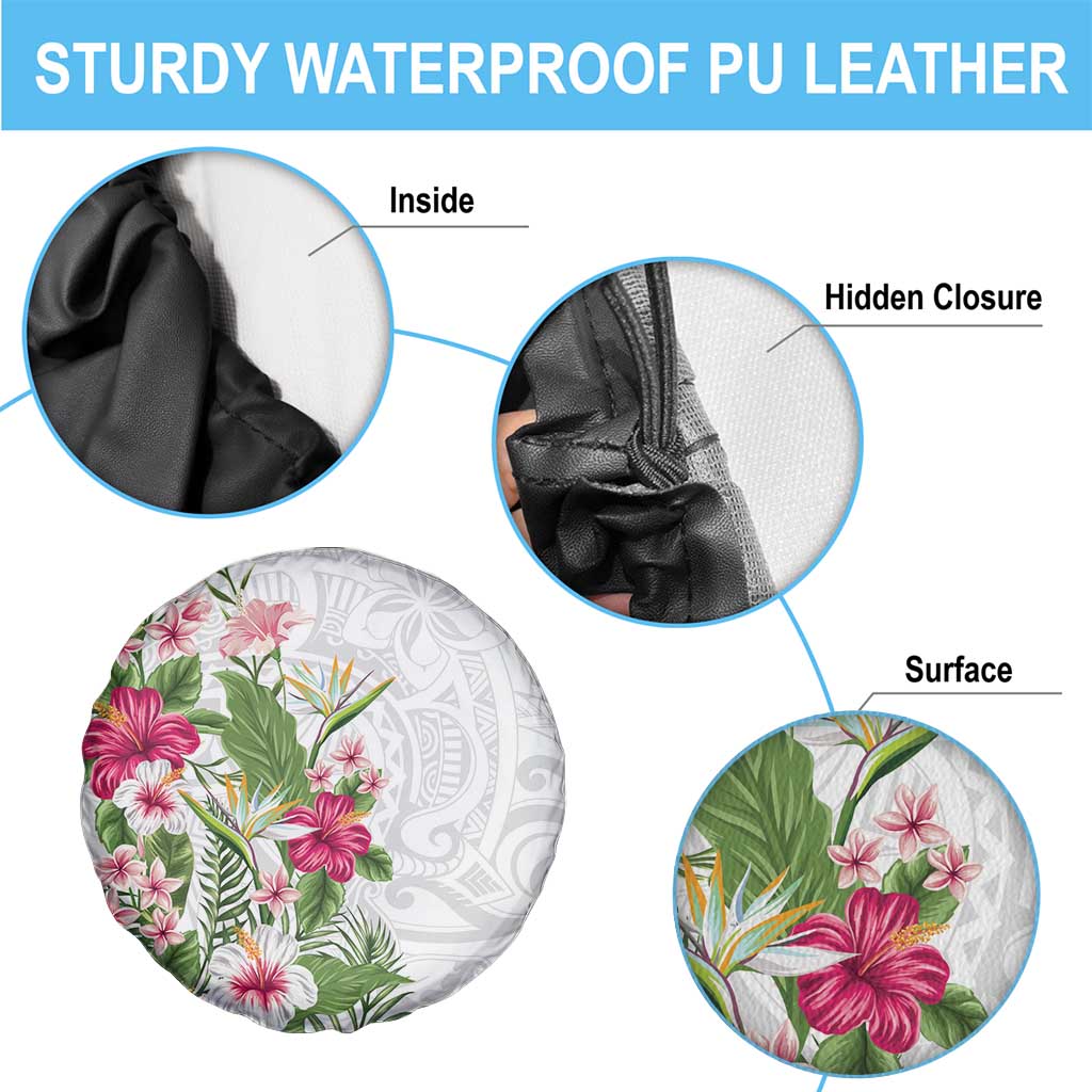 Hawaii Tropical Flowers Spare Tire Cover Polynesian Tattoo White LT05 - Polynesian Pride