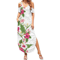 Hawaii Tropical Flowers Summer Maxi Dress Polynesian Tattoo White LT05 Women White - Polynesian Pride