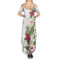 Hawaii Tropical Flowers Summer Maxi Dress Polynesian Tattoo White LT05 - Polynesian Pride