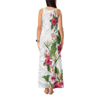 Hawaii Tropical Flowers Tank Maxi Dress Polynesian Tattoo White LT05 - Polynesian Pride