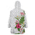 Hawaii Tropical Flowers Wearable Blanket Hoodie Polynesian Tattoo White