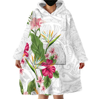 Hawaii Tropical Flowers Wearable Blanket Hoodie Polynesian Tattoo White LT05 - Polynesian Pride