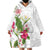 Hawaii Tropical Flowers Wearable Blanket Hoodie Polynesian Tattoo White