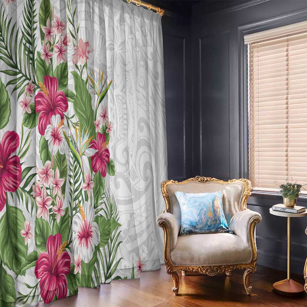 Hawaii Tropical Flowers Window Curtain Polynesian Tattoo White LT05 - Polynesian Pride